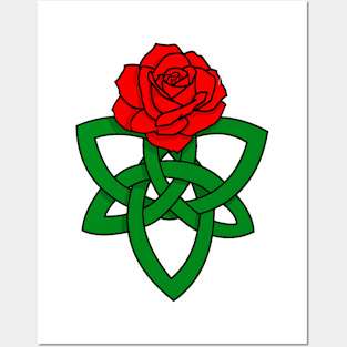 Celtic knotwork with red rose Posters and Art